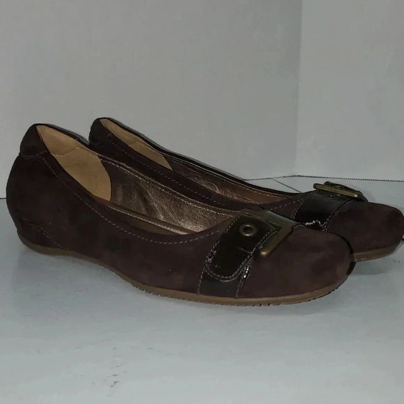 ECCO BUCKLE BALLERINA FLATS SUEDE COFFEE ESPRESSO BROWN WOMENS 37 - Picture 4 of 14